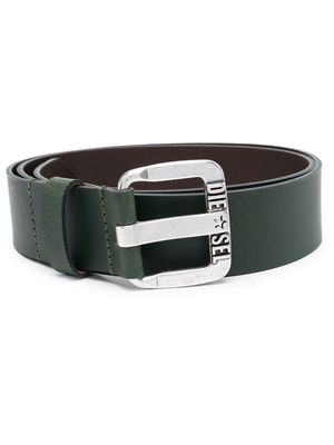 Diesel logo-buckle buffalo leather belt - Green