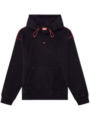 Diesel logo-embroidered contrast-stitching drawstring hoodie - Black