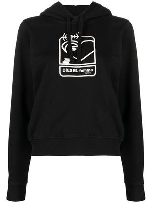 Diesel logo-embroidered jersey hoodie - Black