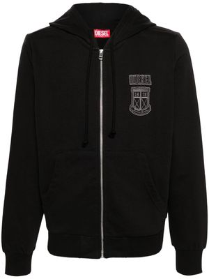 Diesel logo-embroidered zipped hoodie - Black