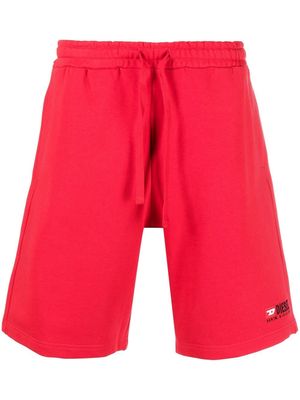 Diesel logo-embroidery cotton track shorts - Red