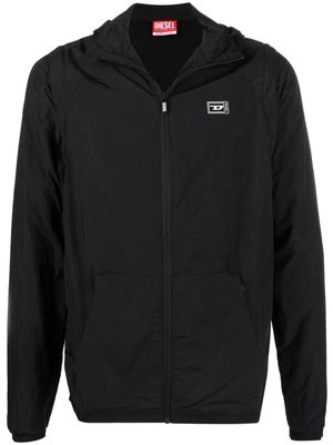 Diesel logo-patch detail hooded jacket - Black
