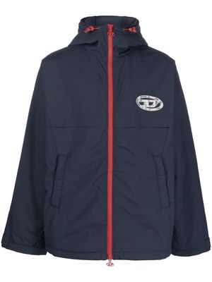 Diesel logo-patch hooded jacket - Blue