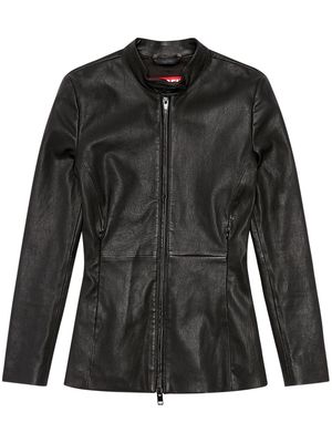 Diesel logo-patch leather jacket - Black