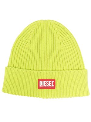 DIESEL logo-patch ribbed-knit beanie - Green