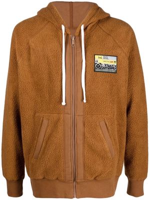 Diesel logo-patch shearling hoodie - Brown