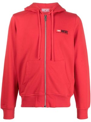 Diesel logo-patch zip-up hoodie - Red