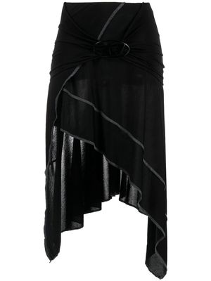 Diesel logo-plaque asymmetric draped skirt - Black