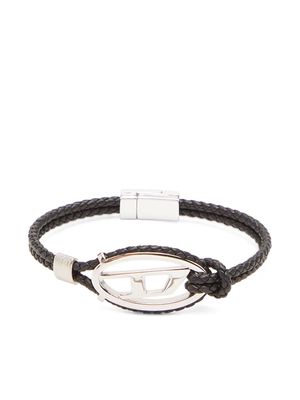 Diesel logo-plaque calf-leather bracelet - Black