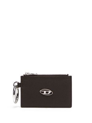 Diesel logo-plaque leather card pouch - Black