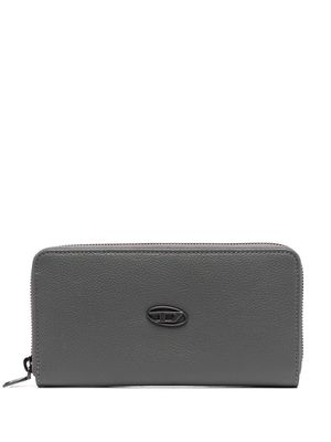 Diesel logo-plaque zip-around leather wallet - Grey