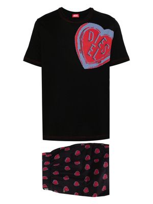 Diesel logo-print cotton pajamas - Black