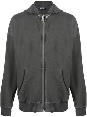 Diesel logo-print neckline zip-up hoodie - Grey