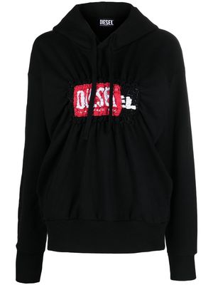 Diesel logo-print ruched hoodie - Black