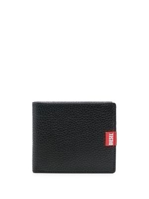 Diesel logo-tag grained leather wallet - Black
