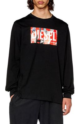 DIESEL Long Sleeve Graphic Cotton T-Shirt in Black