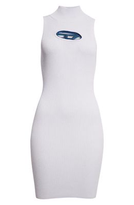 DIESEL M-Onervax Body-Con Mock Neck Rib Sweater Dress in White/Light Blue