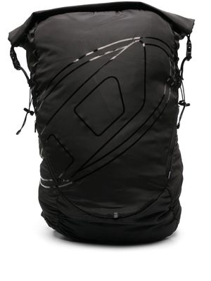Diesel mesh-panel logo-print backpack - Black