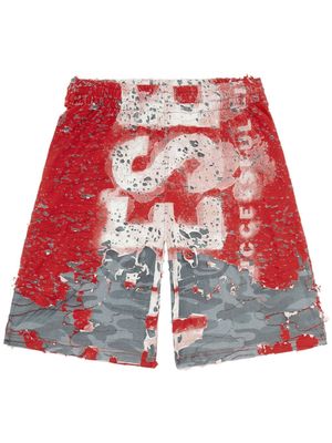 Diesel P-EEL distressed jersey logo shorts - Red