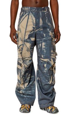 DIESEL P-Hugh Print Cargo Pants in Brown/blue