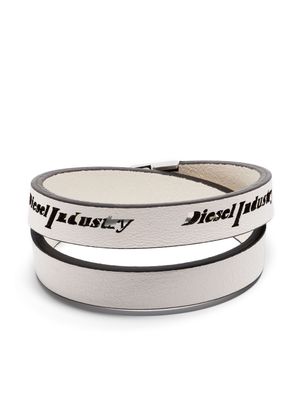 Diesel perforated- logo leather bracelet - White