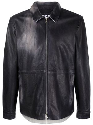 Diesel perforated zipped-up leather jacket - Black