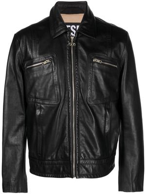 Diesel plain leather biker jacket - Black