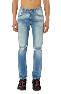 DIESEL® D-Strukt Ripped Slim Fit Jeans in Blue Denim