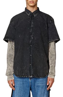 DIESEL® Marled Button-Up Shirt in Black