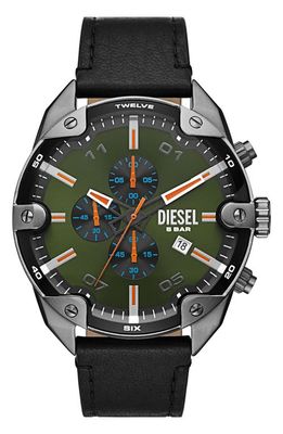 DIESEL® Spiked Leather Strap Chronograph Watch