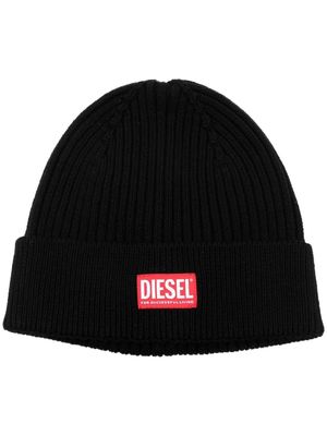 Diesel ribbed logo beanie - Black