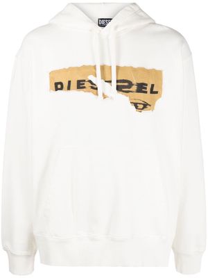 Diesel ripped logo print hoodie - White