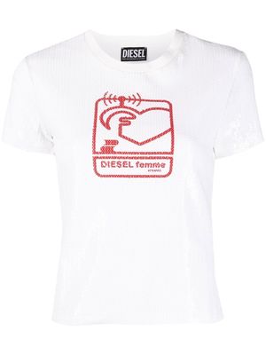DIESEL sequin-embellished logo-print T-shirt - White