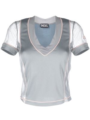 Diesel sheer-panelled V-neck T-shirt - Grey