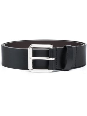 Diesel square buckle logo embossed leather belt - Black