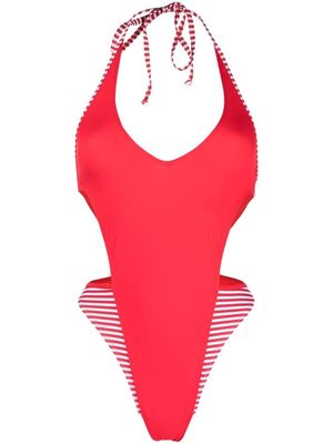 Diesel stripe-trimmed halter swimsuit - Red
