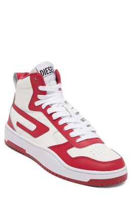 DIESEL Ukiyo Mid Sneaker in White/Red Multi