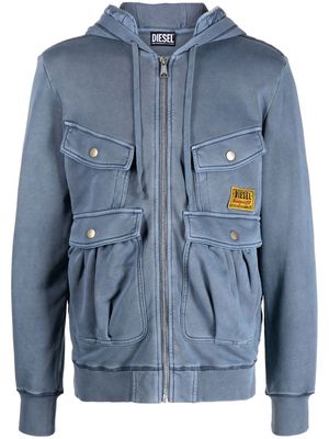 Diesel zip-up logo patch hoodie - Blue