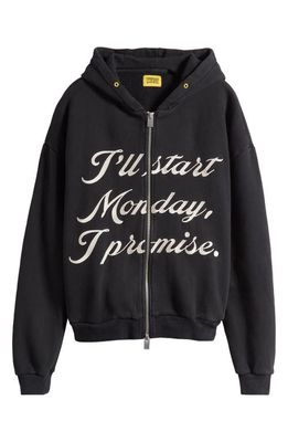 DIET STARTS MONDAY Promise Embroidered Zip-Up Hoodie in Black