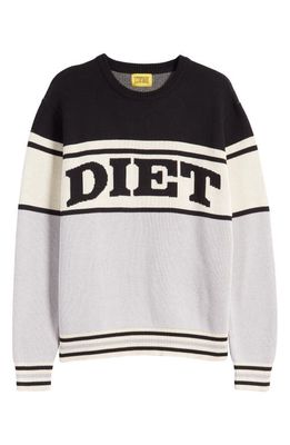 DIET STARTS MONDAY Stripe Colorblock Graphic Crewneck Sweater in Black/Grey