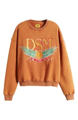 DIET STARTS MONDAY Tiger Embroidered Cotton Fleece Sweatshirt in Orange