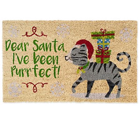 DII Dear Santa Purrfect Natural Coir Doormat w/ Non-Slip Back