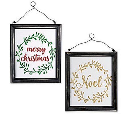 DII Noel & Merry Christmas Hanging Signs Set of 2