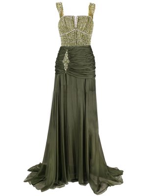 Dina Melwani bead-embellished draped gown - Green