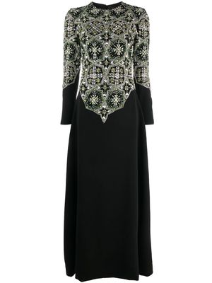 Dina Melwani crystal-embellished A-line gown - Black