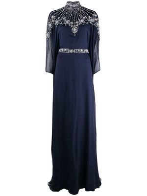 Dina Melwani crystal-embellished cape-style gown - Blue