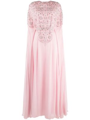 Dina Melwani crystal-embellished cape-style gown - Pink