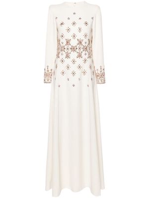 Dina Melwani crystal-embellished crepe gown - White