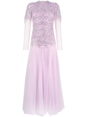Dina Melwani crystal-embellished semi-sheer dress - Purple