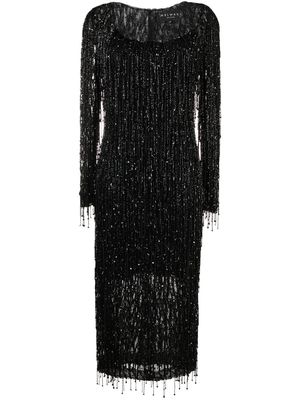 Dina Melwani embellished frayed-edge midi dress - Black